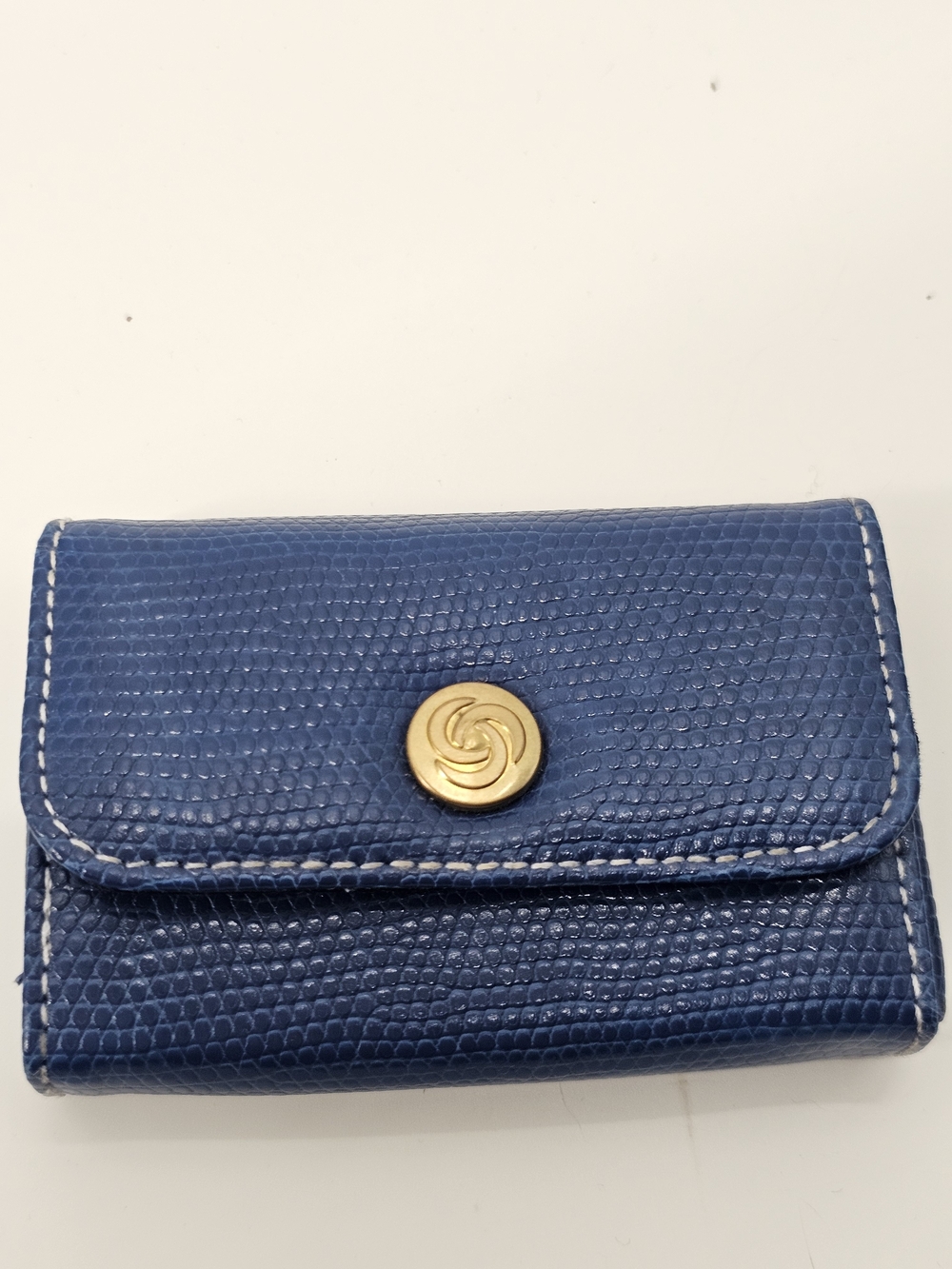 Vtg Blue Textured Card Wallet with Jujutsu Kaisen Style Gold Button